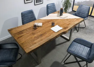 Produktbild von MASSIVMOEBEL24 Baumtisch Mango 180x90x77 natur lackiert / U-Beine silber matt FREEFORM 5