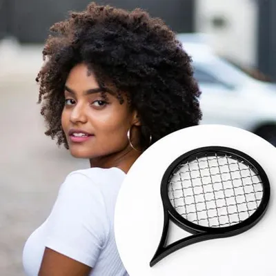 Produktbild von 2 Stück Twist-Kämme im Tennisschläger-Design, tragbare Lockenbürsten und Afro-Twist-Kämme für das Lockenstyling bei Afro-Haar (Schwarz)