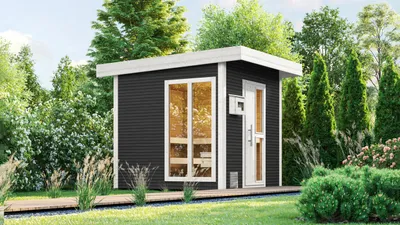 Produktbild von Saunahaus Weka Kuopio inkl.9 kW Ofen u.ext.Steuerung mit Fenster und Holztüre mit Isolierglas wärmegedämmt anthrazit/wei