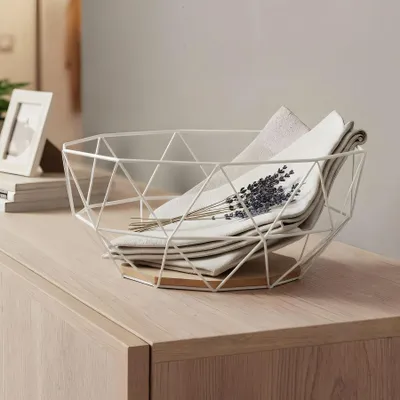 Produktbild von Korb Metall Weiß 26x12cm Modern Holz MDF Braun Schüssel Schale Deko Design