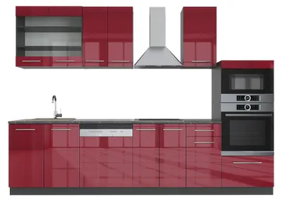 Produktbild von Küchenzeile Vicco Fame-Line Bordeaux Hochglanz/Anthrazit 300 cm mit Hochschrank, ohne Arbeitsplatte, Model 35796