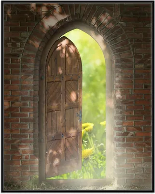 Produktbild von Wallario Wandbild Offene Pforte, Größe: 40,30 x 50,30 cm, Poster mit schwarzem Aluminiumrahmen