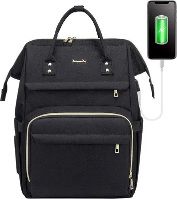 Produktbild von 17 Zoll Wasserdichter Laptop-Rucksack für Frauen - Schule und Reisen - USB-Ladestation - Schwarz