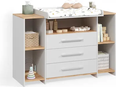 Image de Commode à langer Livinity Torino Chêne blanc/force de l'or avec 3 tiroirs, Model 58767