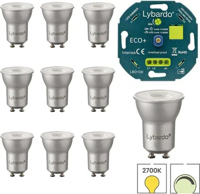 Produktbild von 10er-Set Lybardo LED-Spots GU10 + Lybardo LED eco+ Dimmer 3-200 Watt | MR11 - GU11 Spot 35 mm | 3,5 Watt | 2700K warmweiß