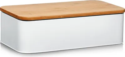 Immagine prodotto di ZELLER 25375 Cestino per pane con coperchio in bambù, metallo, bianco opaco, 42,5 x 23 x 13 cm