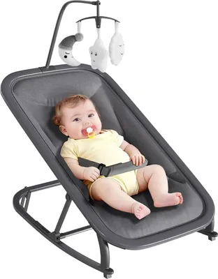 Produktbild von 2-in-1 Babywippe & Babyschaukel - tragbarer Babysitz - ergonomisch 0-18 Monate - abnehmbarer Kissenbezug - bis 10 kg - grau