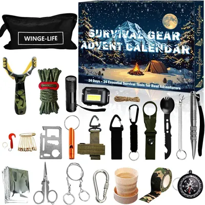 Productafbeelding van Overlevingskit adventskalender voor mannen – 24 outdoor gadgets voor kamperen en wandelen