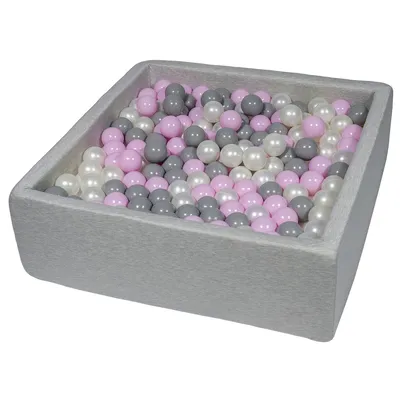 Image de Piscine à balles pour enfants, 90x90 cm, aire de jeux + 450 balles en perles, rose clair, gris