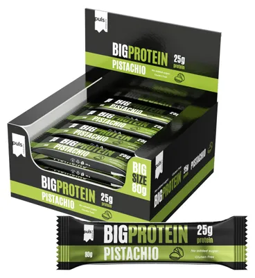 Produktbild von PULS NUTRITION Big Protein riegel – 25g Eiweiß pro Riegel – Pistazie 12 x 80g, Ohne Zuckerzusatz & Glutenfrei