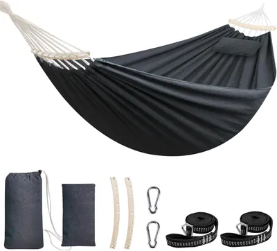 Productafbeelding van Hangmat, katoen, 300 kg, met spreidstok en kussen, voor camping