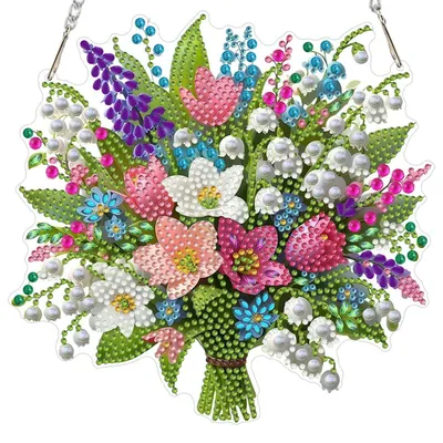 Produktbild von Diamant Malerei Anhänger mit Kette 20x20cm Blumen doppelseitig Bastelset