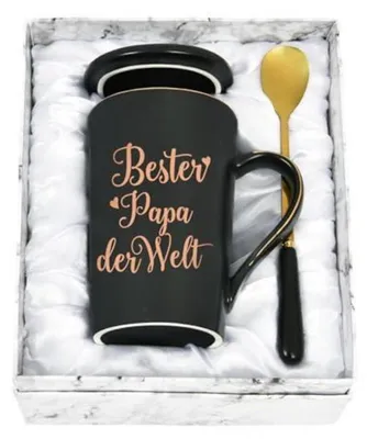 Immagine prodotto di Tazza da caffè in Vetroceramica, effetto marmo nero, 400 ml, con coperchio e cucchiaino