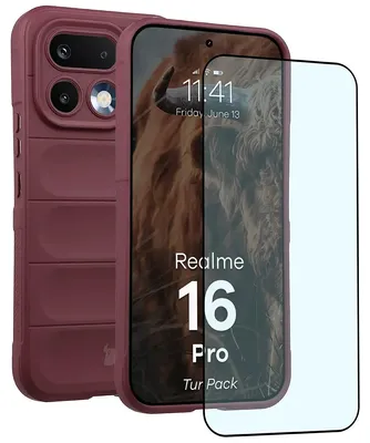 Produktbild von Robuste Handyhülle + gehärtetem Glas für Realme 16 Pro 5G, Bizon Tur Pack, Burgunderrot