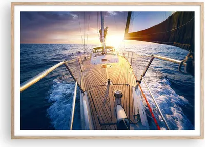 Produktbild von Gerahmtes Poster - Rahmen in heller Eiche - Segelboot Meer - 100x70 cm - Wand Bild - Wanddeko - Wandbilder - Kunstposter - Wandposter - Bilderrahmen - Bilder - Kunstdruck - Wandbild - P2NAA100x70-4076