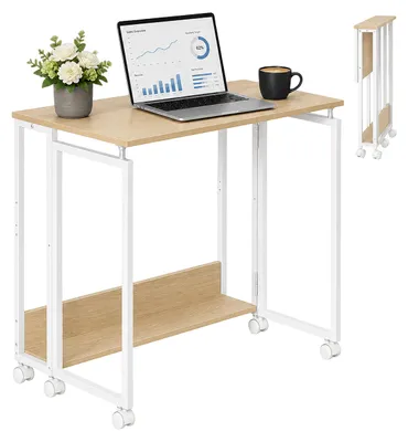 Produktbild von Relaxdays Schreibtisch klappbar, 6 Rollen, Computertisch, platzsparend, HBT: 75x80x50 cm, Laptoptisch, Holz, natur-weiß