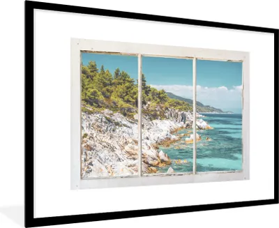 Produktbild von MuchoWow® Gerahmtes Poster Aussicht - Meer - Strand 90x60 cm - Poster mit Schwarzem Bilderrahmen Wandposter Rahmen Foto Bilder - Wanddekoration - Fotos