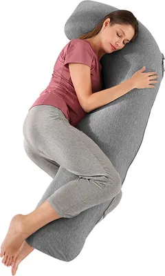 Image de (gris foncé) Coussin de grossesse en forme de J pour dormeur latéral Coussin pour le corps de la mère Soutien de la tête et du cou pour le ventre 65 x 125 cm