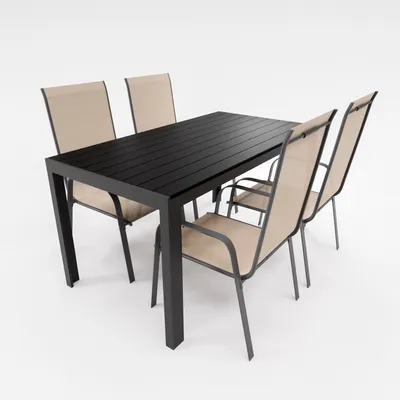 Produktbild von Gartenmöbel Set Alu Tisch 5-tlg. 4x Stapelsessel Sitzgruppe Essgruppe Gartenset beige