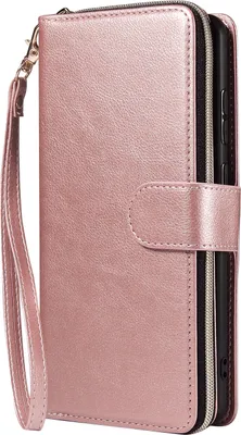 Produktbild von Für Samsung S10/S20/S10E/ S10 Plus Kunstleder Handyhülle Reißverschluss Tasche + Handschlaufe Rosengold