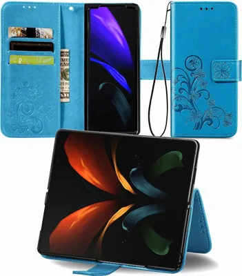 Produktbild von König Design Hülle kompatibel mit Samsung Galaxy Z Fold4 5G Kunstleder Handyhülle - Handy Case Blau
