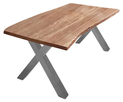 Produktbild von Esstisch Baumkante massiv Akazie natur 200 x 100 X-Gestell silber XANTEN