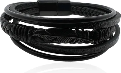 Produktbild von MARTIN1985 Hochwertiges Echtleder Feder Armband Uni Damen Herren mit magnetischem Edelstahlverschluss Geschenkverpackung Länge - 22 cm