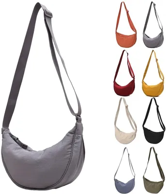 Immagine prodotto di Borsa a tracolla da donna a forma di mezzaluna in nylon, modello Moon Bag, grigia