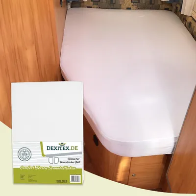Produktbild von Dexitex Jersey Spannbettlaken Wohnmobil Weißes Bettlaken für Wohnwagen Matratzen  100 % Baumwolle 1 Stück Linke Ecke Weiß