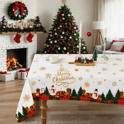 2er-Set Weihnachtstischdecken 137x274 cm, Schneemann-Motiv