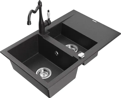 Immagine prodotto di Mexen Gaspar lavello in granito 1,5 vasche con scolapiatti e miscelatore da cucina Carla, nero maculato - 6507-76-670700-76