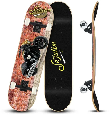 Produktbild von Komplettes Skateboard 31 x 8 Zoll 7-lagiges kanadisches Ahorn Double Kick Deck Concave Cruiser Trick Skateboard für Anfänger und Fortgeschrittene