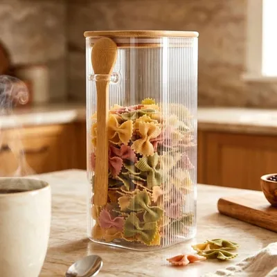 Image de Récipient alimentaire en verre avec couvercle en bambou, 1,5 L