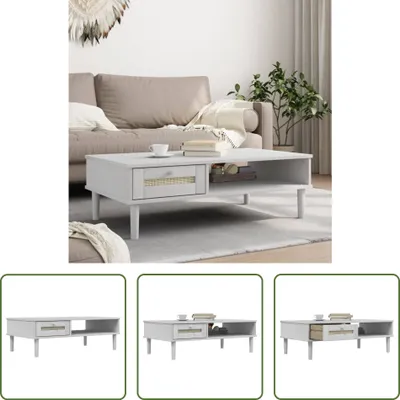 Produktbild von The Living Store Couchtisch SENJA Rattan-Optik Weiß 100x55x33 cm Kiefernholz