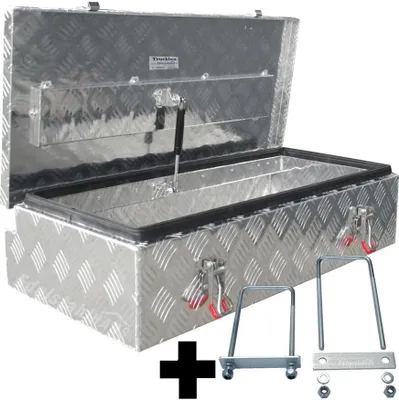 Produktbild von Truckbox PD058 + inkl. Montagesatz MON5002 Premium Deichselbox, Staubox, Aluminium Riffelblech, Werkzeugbox, Anhängerkiste - ca. 58 Liter