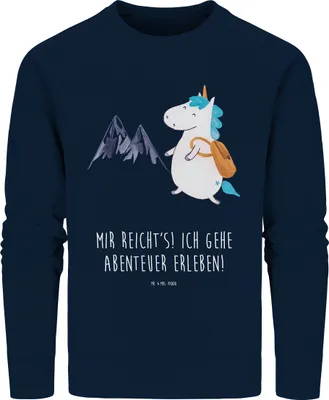 Produktbild von Mr. & Mrs. Panda Baumwoll Pullover Einhorn Bergsteiger Größe L - French Navy - Geschenk, Unicorn, Pulli, Urlaub, Sweater, Einhörner, Reisen, Bio, Berge, Sweatshirt