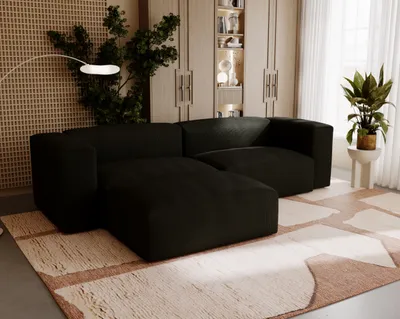 Produktbild von FURMEB24 LILI Ecksofa mit Ottomane, Couch L-Form HR-Schaum, Cordstoff 248 x 180 cm SCHWARZ