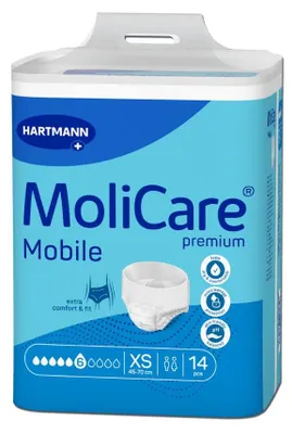 Produktbild von HARTMANN MoliCare Premium Mobile 6 Tropfen Karton Größe XL Bauch/ Hüft Umfang 130-170cm 4x14 Stück
