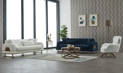 Produktbild von Couchgarnitur Sofa Polstersofa Dreisitzer Stoffsofa Weiß Sessel 3tlg