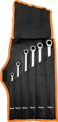 Obrázok produktu pre NEO TOOLS Sada 6 dlhých očkových kľúčov s račňou - 8-19 mm