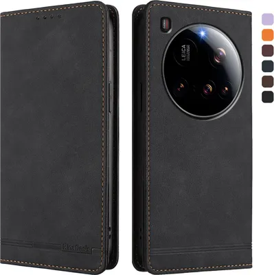 Image de Etui pour Xiaomi 15 Ultra, étui rétro en cuirPolyuréthaneavec support et fentes pour cartes de crédit Noir