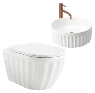 Produktbild von Rea Set: Wandhängendes Wc + Aufsatzwaschbecken Duo White