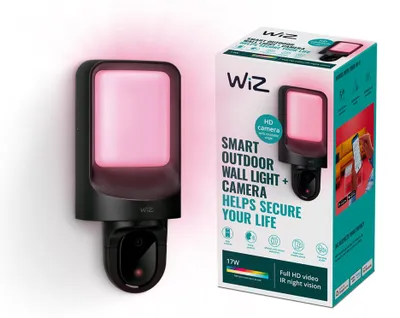 Productafbeelding van WiZ Buitenlamp met camera, Beveiligingscamera, Buiten, Draadloos, 1250 lm, Wandmontage, Zwart