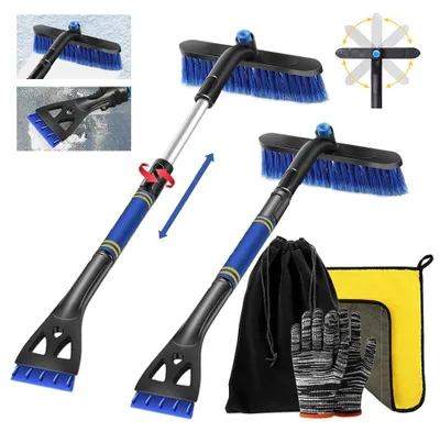 Productafbeelding van IJskrabber auto - Telescopisch - Met sneeuwborstel - 65 tot 83 cm - Blauw