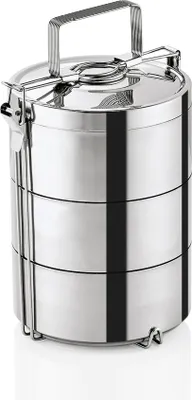 Produktbild von Thermoetagentransportbehälter mit 3 Speiseeinsätze à 0,9 Liter, Ø 16 cm, Edelstahl