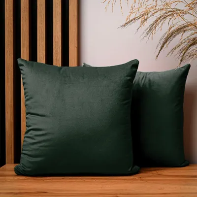 Obrázek produktu pro MG Design, sada 2 povlaků na polštáře, 40 x 40 cm, tmavě zelená barva - s zipem, sametově měkká s jemným leskem, snadno se udržuje a je odolná