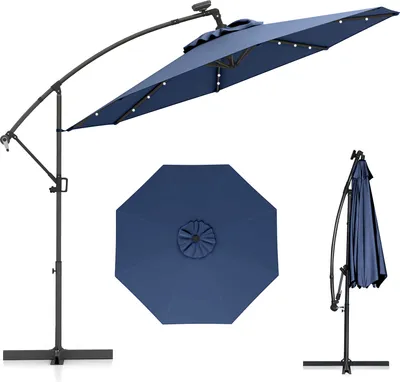 Zdjęcie produktu dla COSTWAY parasol φ300cm, parasol wspornikowy z 32 diodami LED i korbką, regulowany kąt nachylenia, parasol ogrodowy parasol patio parasol morski