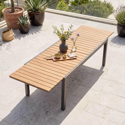 Image de Table extensible en aluminium et bois synthétique marron 10 places - Oviala Nimes