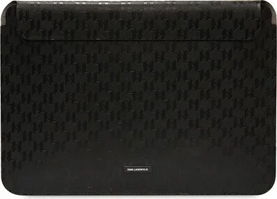 A black Karl Lagerfeld laptop sleeve with a houndstooth pattern.