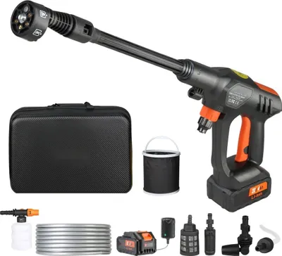 Produktbild von Akku Hochdruckreiniger-Wasser-Druckreiniger Spritzpistole (250W 21V, 50bar)-Mobile Reinigung & Bewässerung-4L/min-Ladegerät-Zubehör